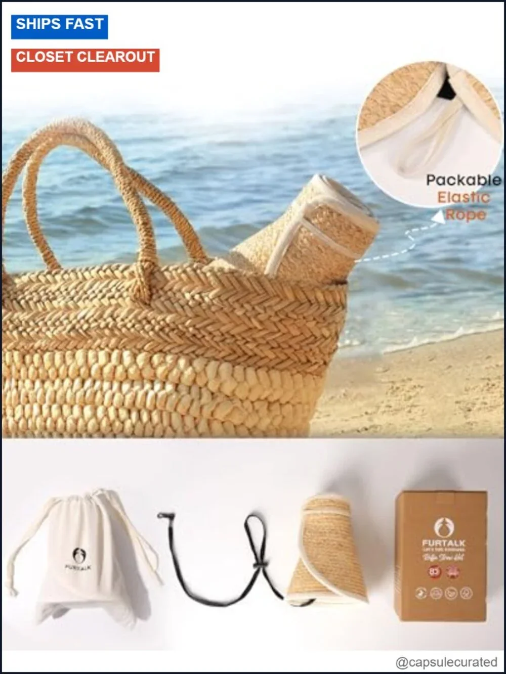 Wide Brim Ponytail Sun Hat Raffia Straw Packable Beach UV Protection